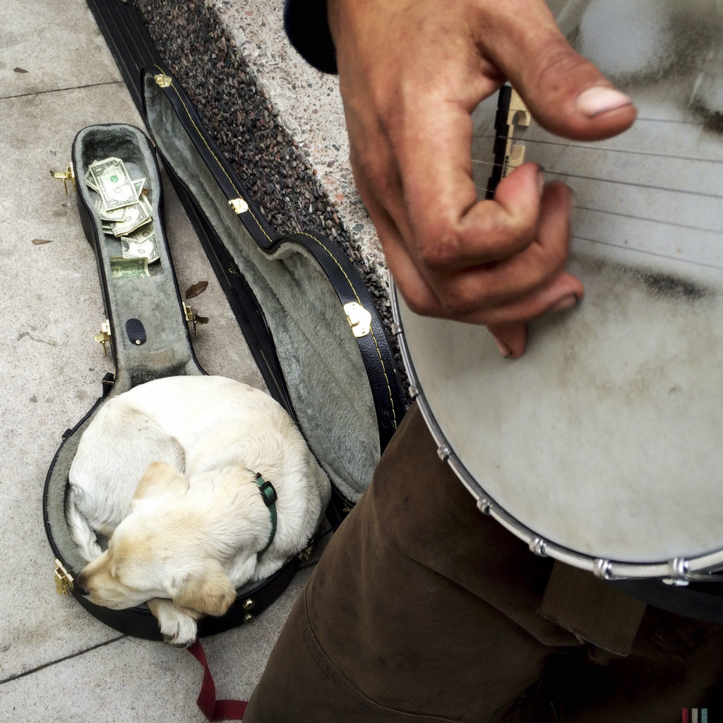 David and his dog, Nago, perform on the street, January 29, 2015, during the Super Bowl fan celebration in downtown Phoenix.